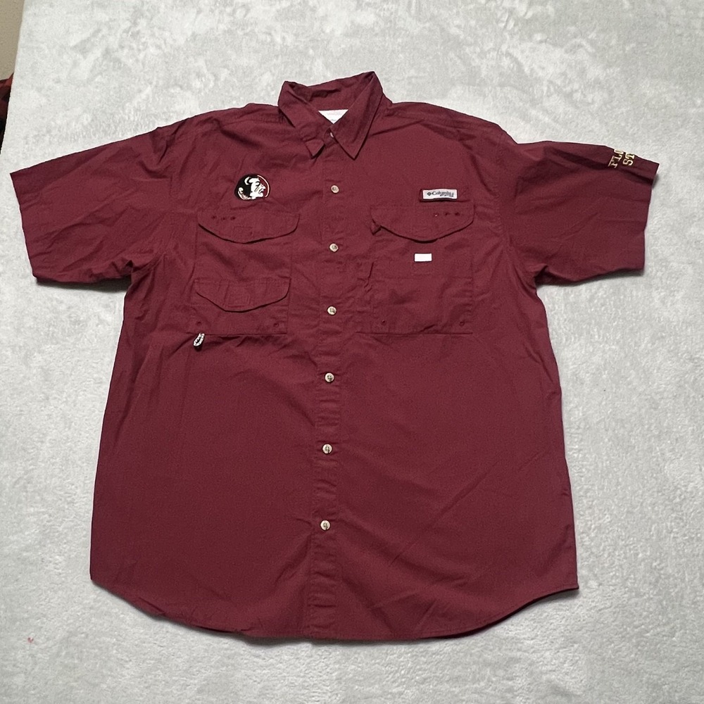 Columbia PFG Florida State Seminoles Mens Medium Maroon Fishing Shirt Gorpcore
